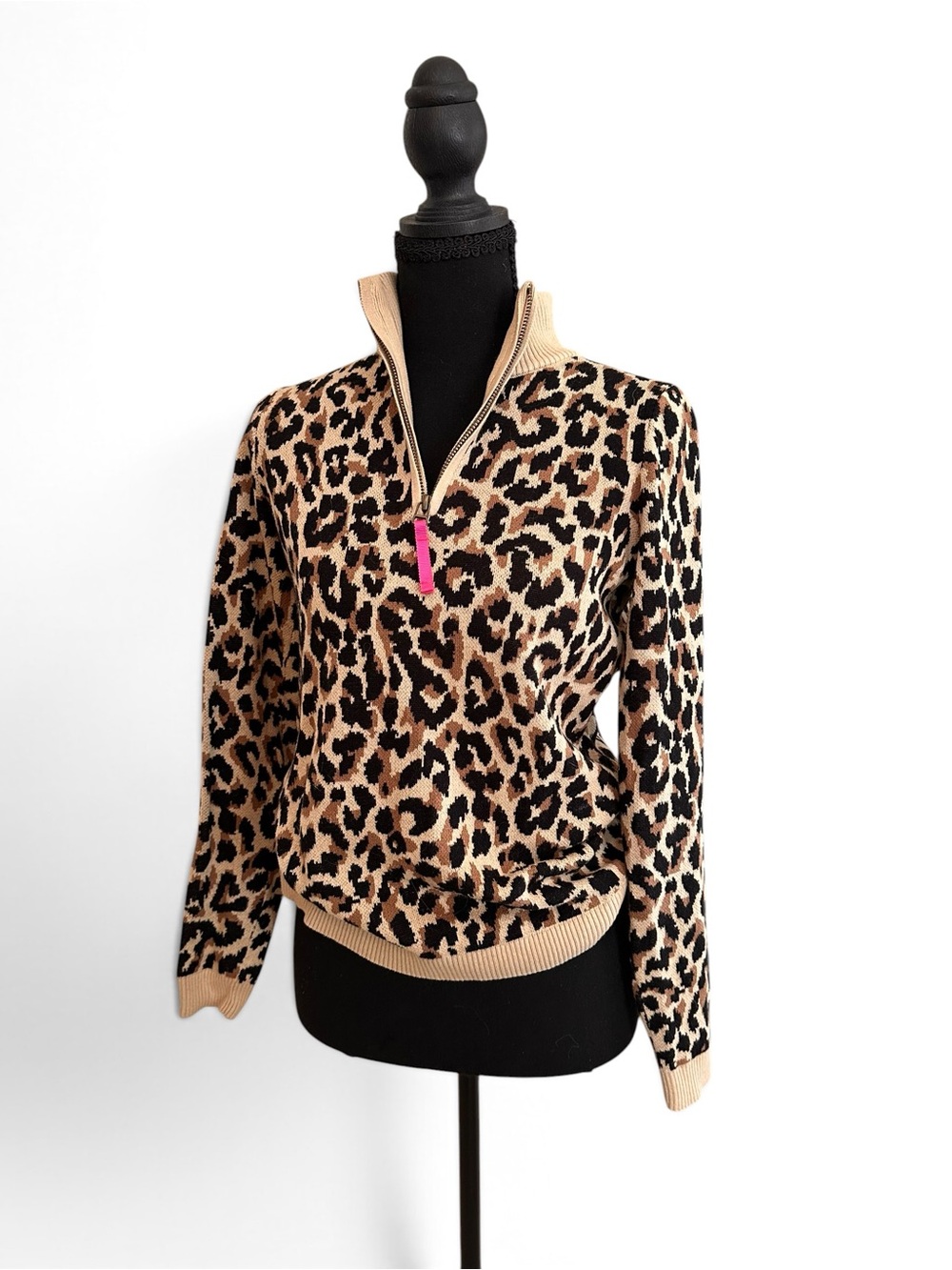 J. Crew XXS Leopard Print Half-Zip Sweater - Tan & Black